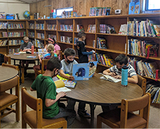 Students in library reading books